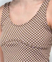 Spicychix Brown & Purple Checkered Crop Tank Top