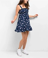 Spicychix Dark Floral Blue Dress