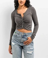 Spicychix Grey Button Up Long Sleeve Top