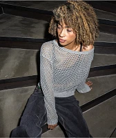 Spicychix Grey Open Knit Long Sleeve Crop Sweater