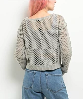 Spicychix Grey Open Knit Long Sleeve Crop Sweater