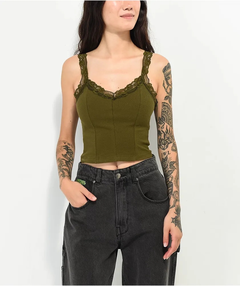 Green Lace Crop Top 