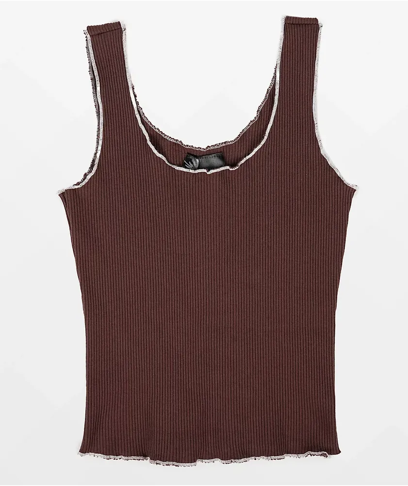 Spicychix Merrow Edge Ribbed Brown Crop Tank Top 