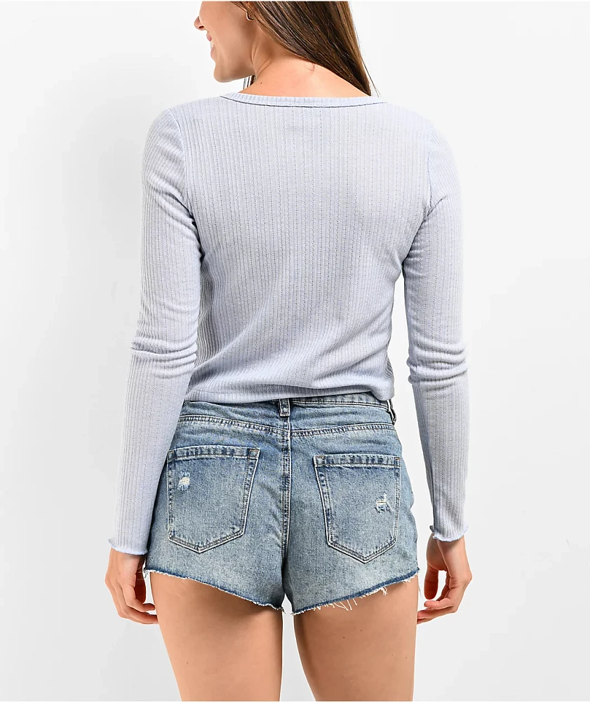 Spicychix Pointelle Blue Button Up Sweater