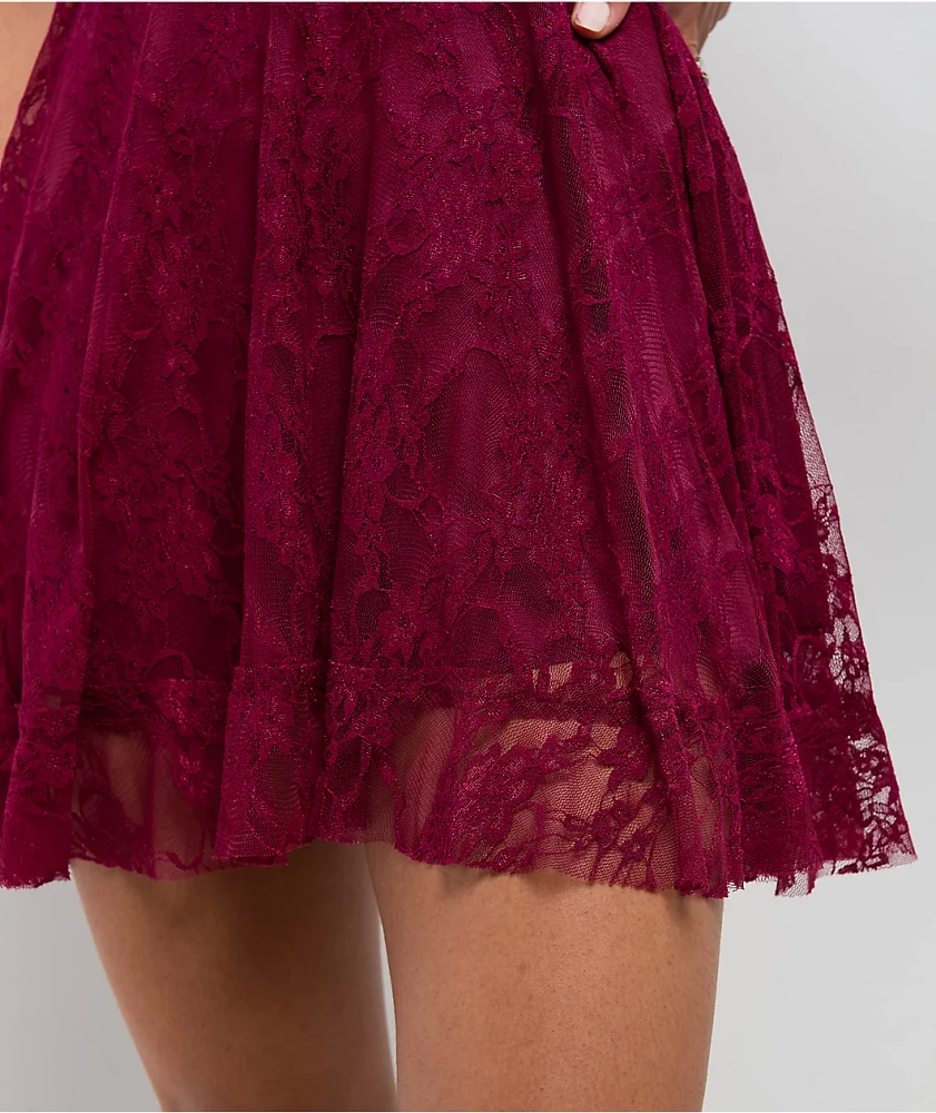Spicychix Posie Burgundy Lace Dress