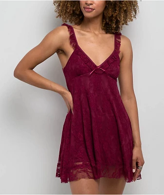 Spicychix Posie Burgundy Lace Dress