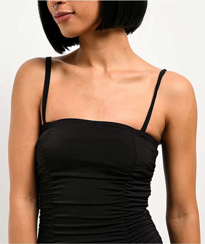 Spicychix Ruched Black Mini Dress