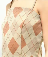 Spicychix Tan & Brown Argyle Plaid Mini Dress