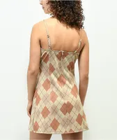 Spicychix Tan & Brown Argyle Plaid Mini Dress