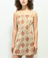 Spicychix Tan & Brown Argyle Plaid Mini Dress