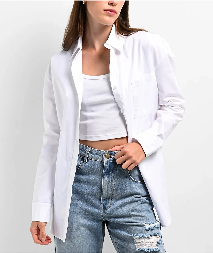 Spicychix White Oversize Long Sleeve Button Up Shirt