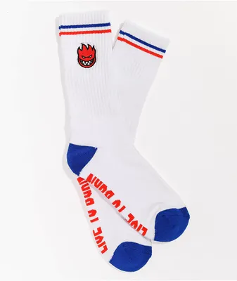 Spitfire Big Head Embroidered White & Red Crew Socks