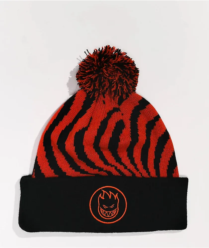 Spitfire Classic Swirl Black & Red Pom Beanie