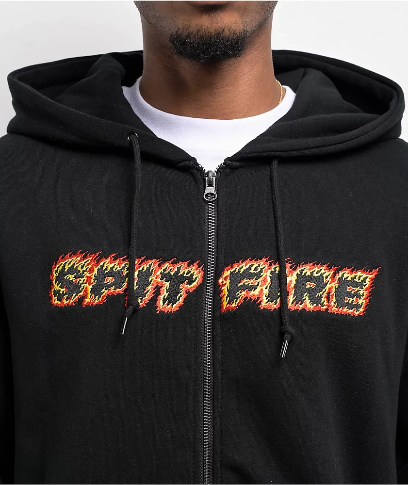 Spitfire Flames Script Black Zip Hoodie