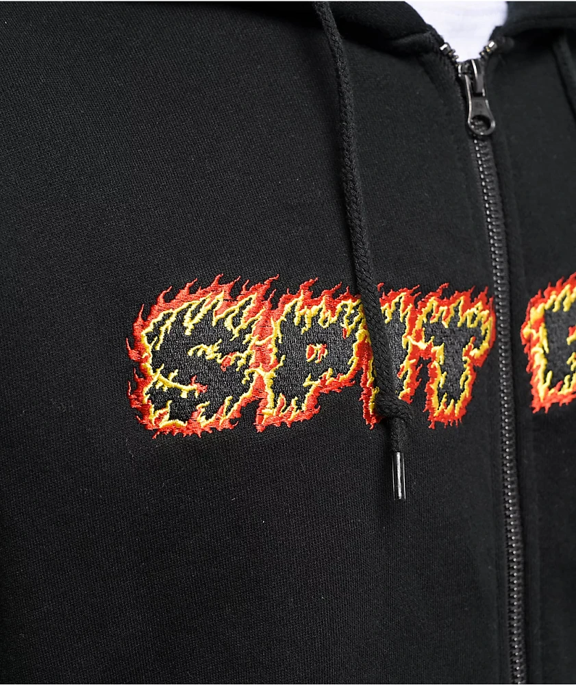 Spitfire Flames Script Black Zip Hoodie