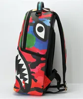 Sprayground Camoburst Deluxe Red, Orange & Green Leather Backpack