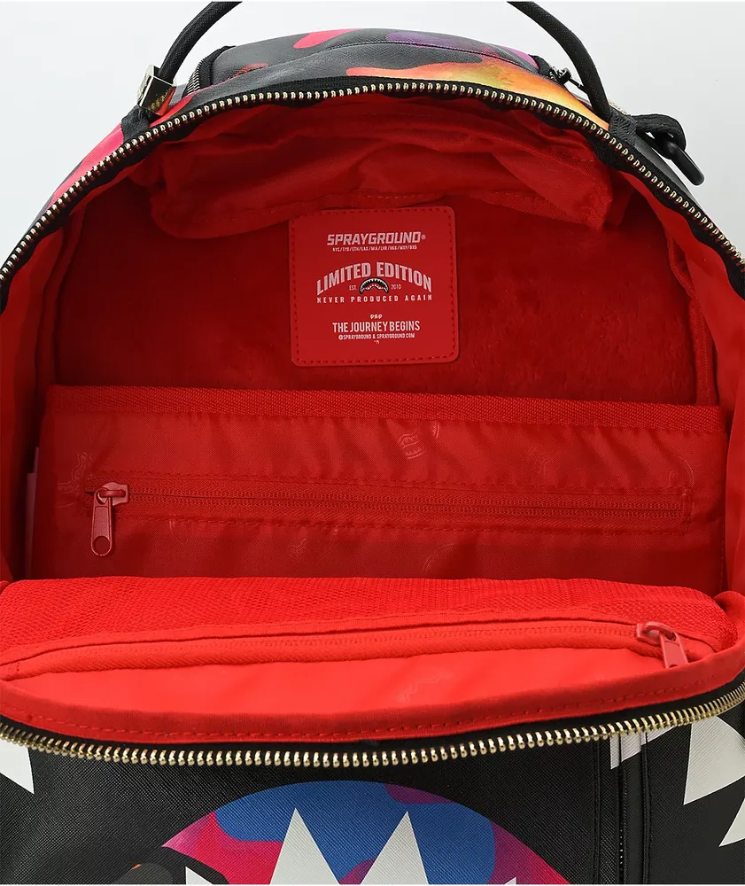 Sprayground Camoburst Deluxe Red, Orange & Green Leather Backpack