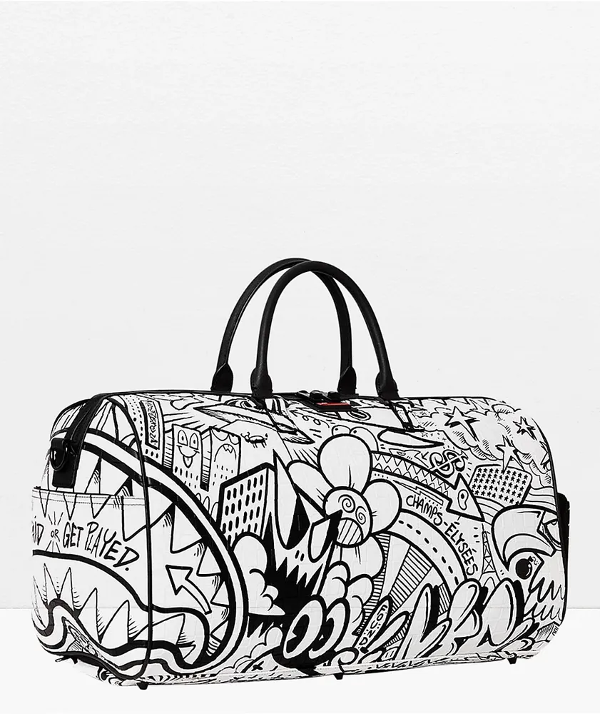 Sprayground Doodle Black & White Duffle Bag 