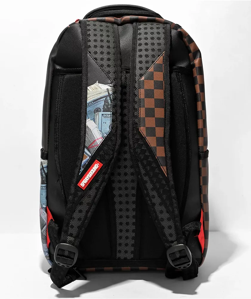 Sprayground Money Bear Reveal DLX Black & Brown Checkered Backpack