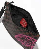 Sprayground Pink Drip Brown & Black Checkered Clutch Bag