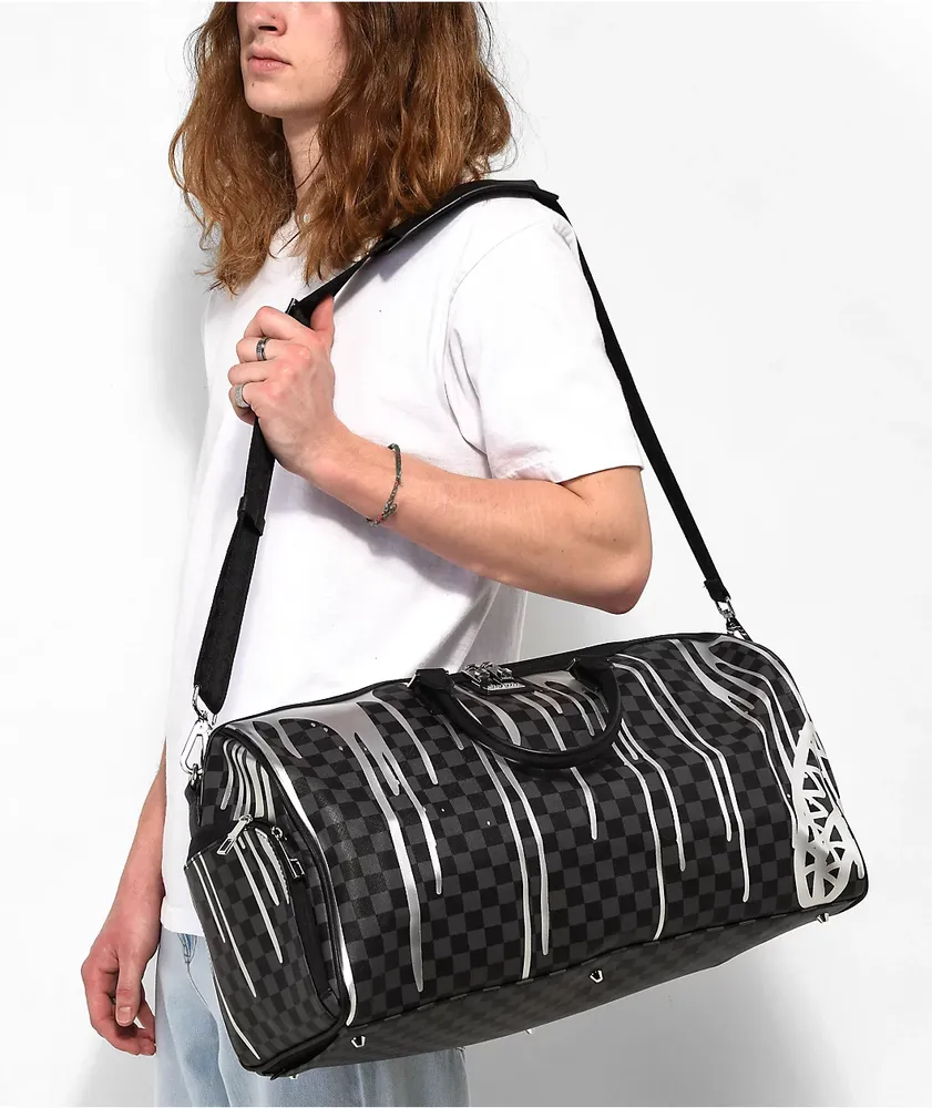 Sprayground Platinum Drip Black Checkered Duffle Bag