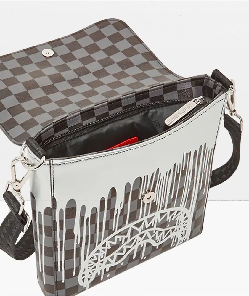 Sprayground Platinum Drips Black & Grey Checkered Messenger Bag