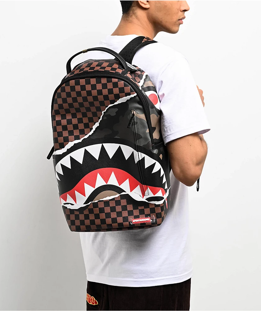 Sprayground Tear It Up Brown Checker Backpack