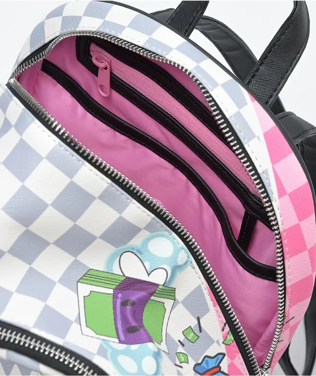 Sprayground Tokyo Bubble Grey & Pink Checkered Mini Backpack