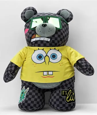 Sprayground x Spongebob Money Bear Teddy Bear Grey Checkered Backpack