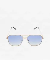 Square Frame Blue & Gold Pilot Sunglasses