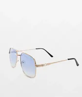 Square Frame Blue & Gold Pilot Sunglasses