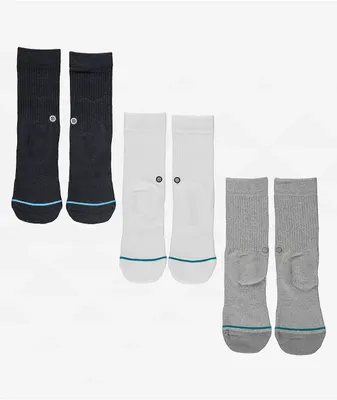 Stance Kids Icon Black, White, & Grey 3 Pack Crew Socks
