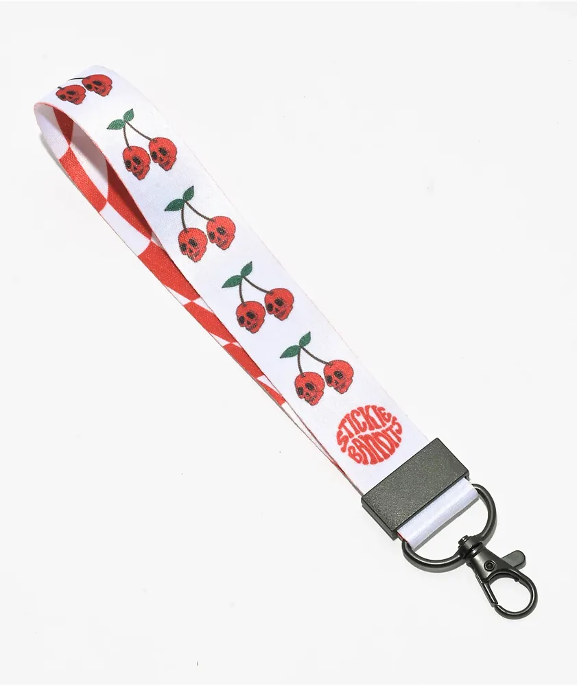 Stickie Bandits Cherry Skulls White Wrist Lanyard