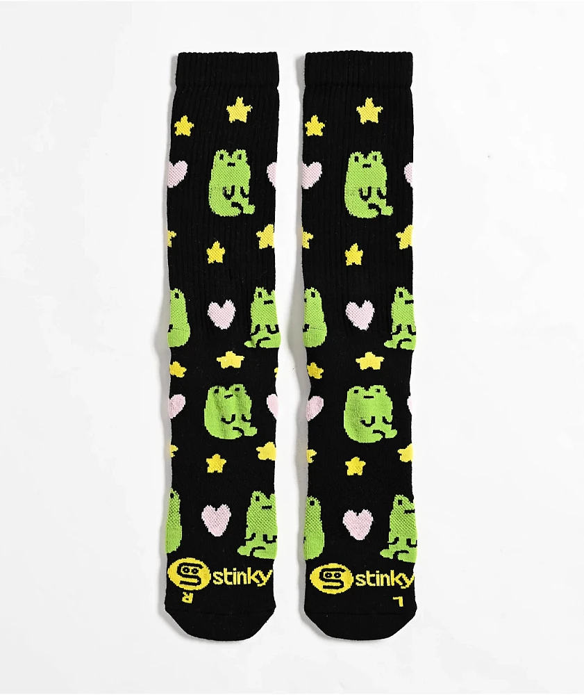 Stinky Socks Froggy Love By Night Black Crew Socks