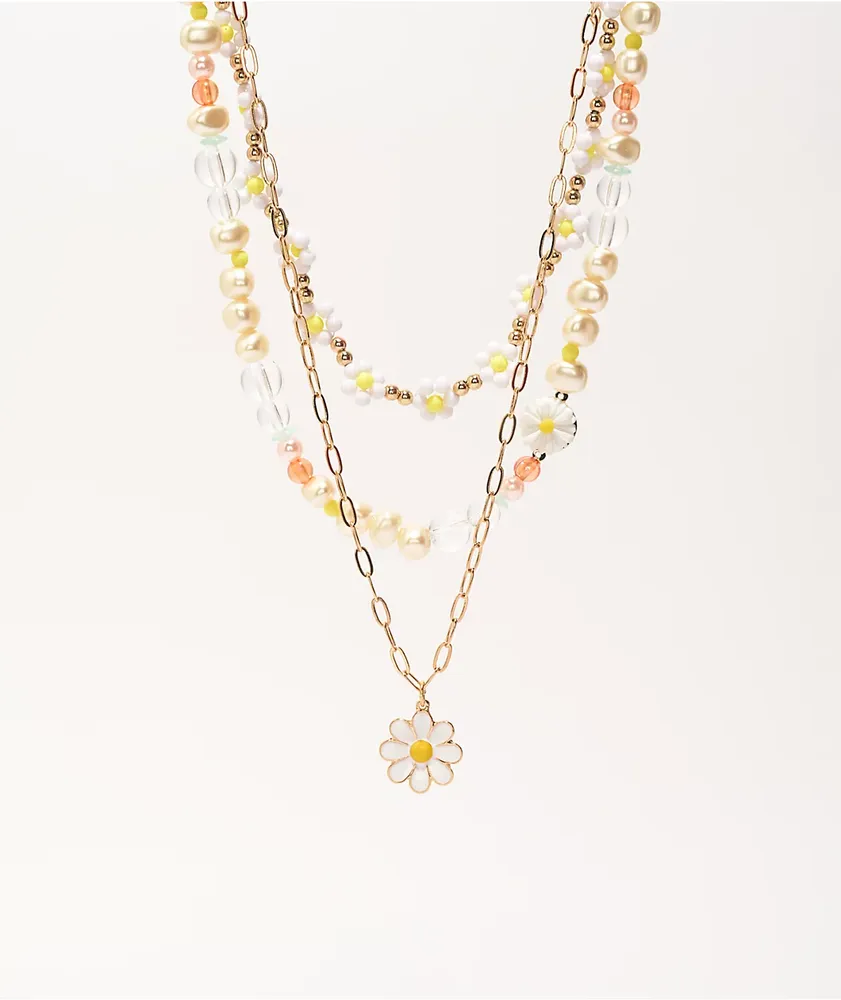 Blush & Gold Beaded Necklace - Layered Necklace - Daisy Necklace - Lulus