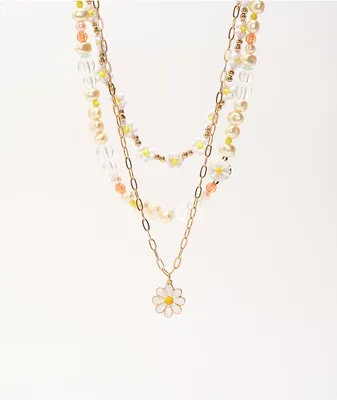 Stone + Locket Beaded Daisy Chain 9" Necklace