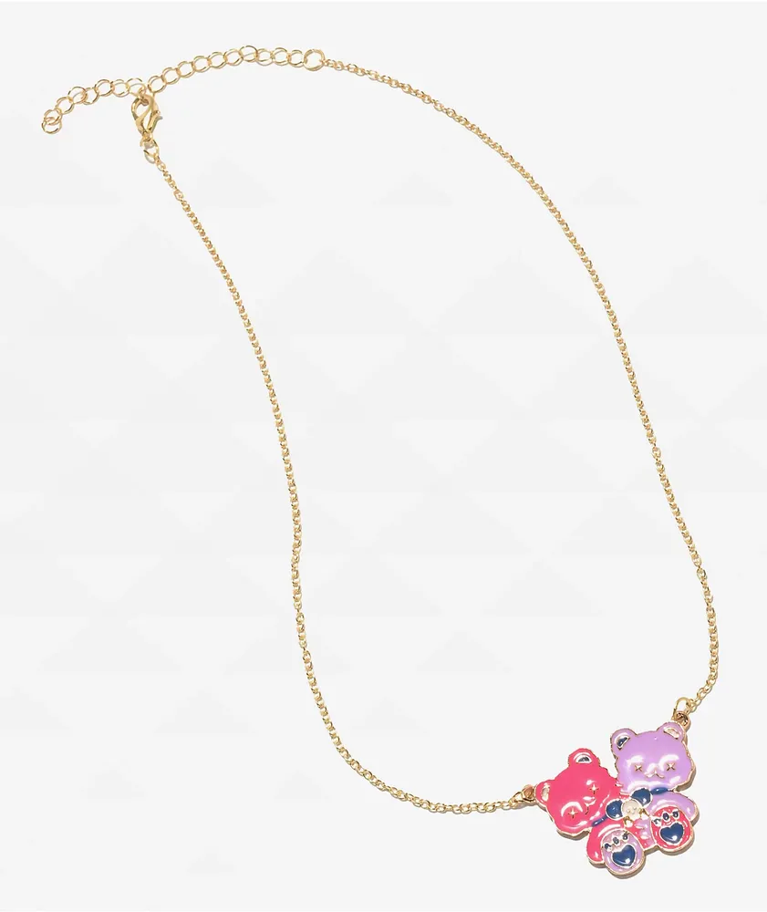 Stone + Locket Bestie Bears Gold Necklace