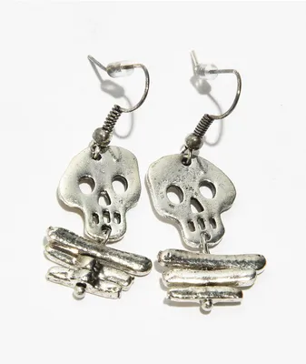 Stone + Locket Bones Silver Earrings