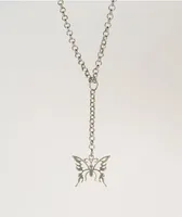 Stone + Locket Butterfly Drop Chain Necklace