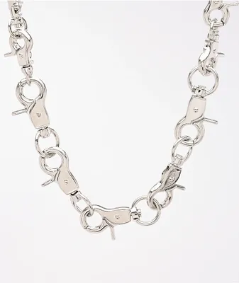 Stone + Locket Clasp On Clasp 13.5" Silver Chain Necklace
