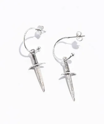 Stone + Locket Dagger Silver Earrings