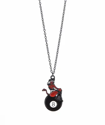 Stone + Locket Devilish 8 Ball 18" Chain Necklace