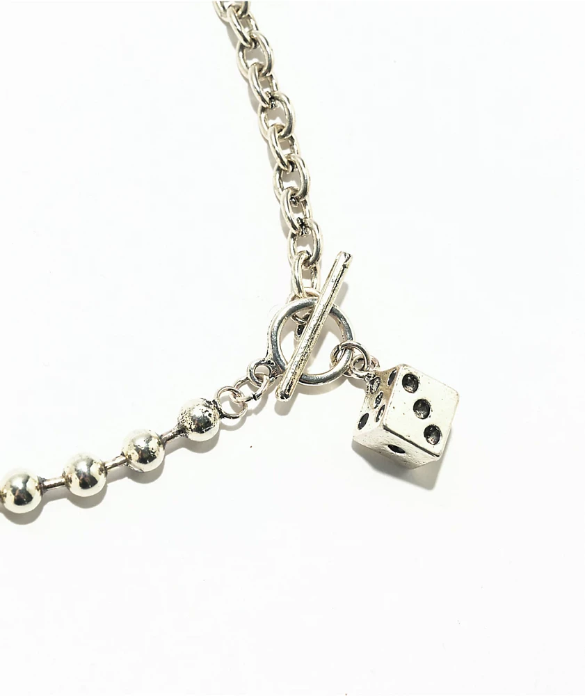 Stone + Locket Dicey 18" Silver Necklace