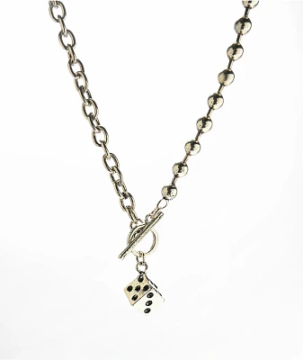 Stone + Locket Dicey 18" Silver Necklace