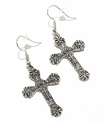 Stone + Locket Engraved Cross Earrings