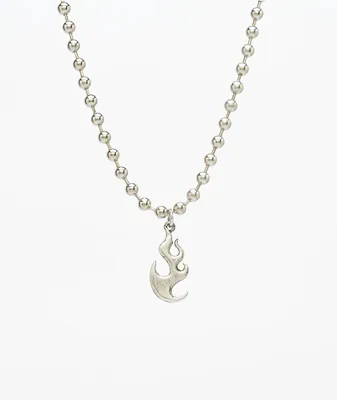 Stone + Locket Flame Ball Silver Chain Necklace
