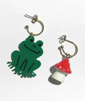 Stone + Locket Froggy Mismatched Charm Earrings