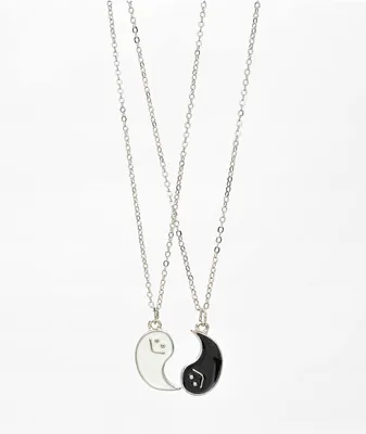 Stone + Locket Happy Yin Yang BFF Silver 20" Necklaces