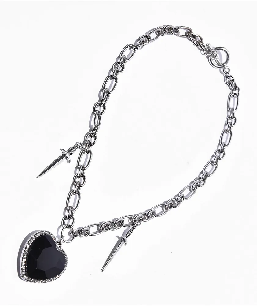Stone + Locket Heart & Dagger Silver 18" Silver Necklace