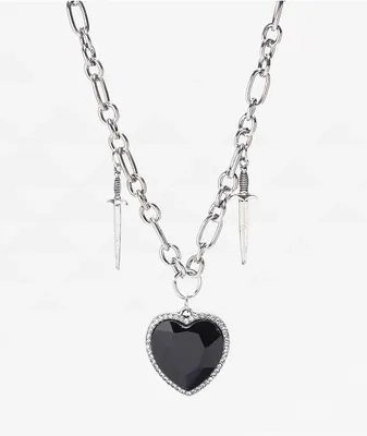 Stone + Locket Heart & Dagger Silver 18" Silver Necklace